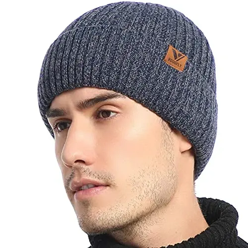 Vgogfly Lined Men Beanie Slouchy Knit Skull Cap Warm Stocking Hats Guys Women Striped Winter Beanie Hat - VGOGFLY (1)
