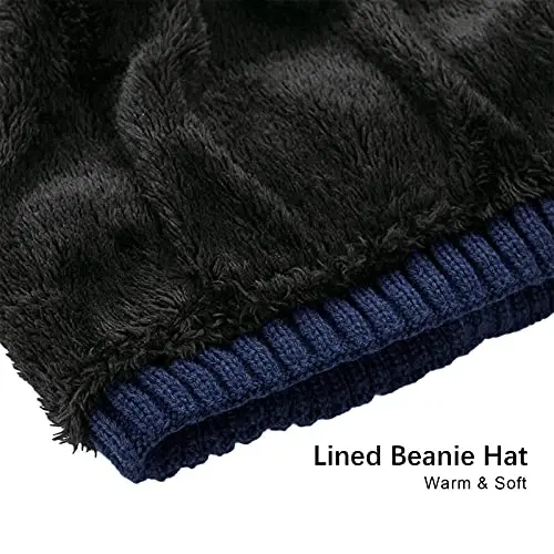 Vgogfly Lined Men Beanie Slouchy Knit Skull Cap Warm Stocking Hats Guys Women Striped Winter Beanie Hat - 4