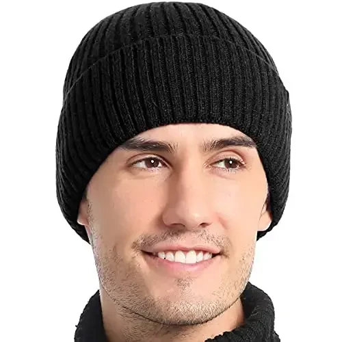 Vgogfly Lined Men Beanie Slouchy Knit Skull Cap Warm Stocking Hats Guys Women Striped Winter Beanie Hat - 2