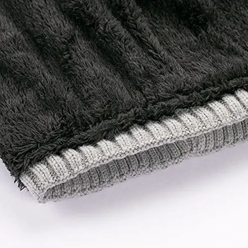 Vgogfly Lined Men Beanie Slouchy Knit Skull Cap Warm Stocking Hats Guys Women Striped Winter Beanie Hat - 4