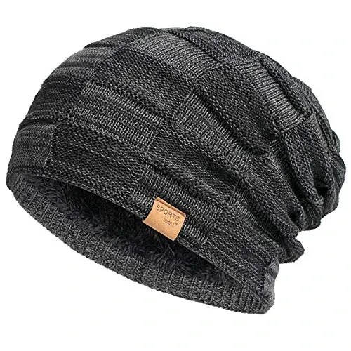 Vgogfly Slouchy Beanie for Men Winter Hats for Guys Cool Beanies Mens Lined Knit Warm Thick Skully Stocking Binie Hat - VGOGFLY