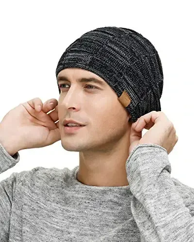 Vgogfly Slouchy Beanie for Men Winter Hats for Guys Cool Beanies Mens Lined Knit Warm Thick Skully Stocking Binie Hat - 4