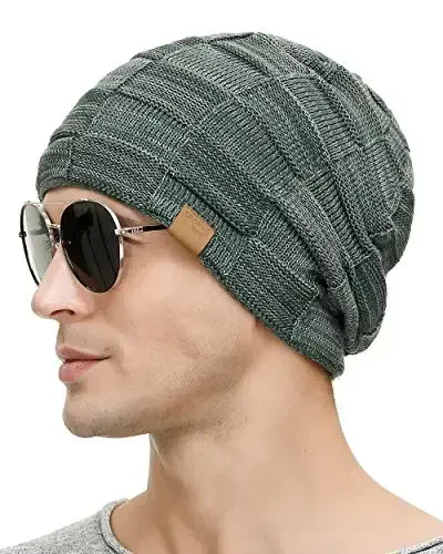 Vgogfly Slouchy Beanie for Men Winter Hats for Guys Cool Beanies Mens Lined Knit Warm Thick Skully Stocking Binie Hat - 3