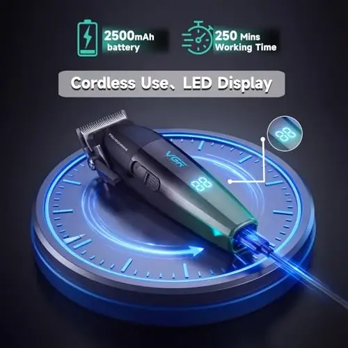 VGR 003 Fresh Fade soch olish mashinkasi, Professional Soch Tarovchi, LED Displayli Kabel/Simsiz Qayta Zaryadlanuvchi Soch Qirqish Asboblari, Erkaklar uchun Sovg‘a - 2