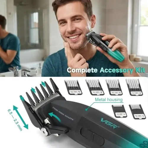 VGR 003 Fresh Fade soch olish mashinkasi, Professional Soch Tarovchi, LED Displayli Kabel/Simsiz Qayta Zaryadlanuvchi Soch Qirqish Asboblari, Erkaklar uchun Sovg‘a - 4