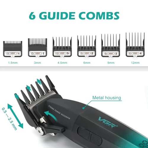 VGR 003 Fresh Fade Hair Clipper, Professional Hair Trimmer, Cord/Cordless Rechargeable Hair Cutting Tools with LED Display, 9000 RPM Barber Clippers, Green - 5