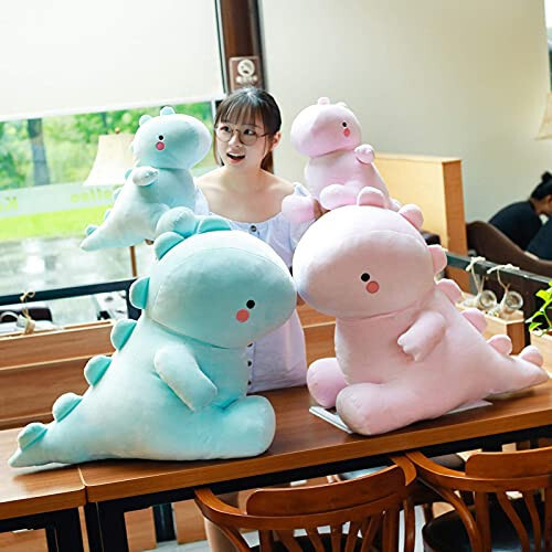 VHYHCY Sevimli Dinozor Peluş Oyuncaklar, Şişman Dinozor Doldurulmuş Bebekler, Yumuşak Hayvan Dino Plushie, Çocuklar Kızlar Erkekler İçin Doğum Günü Hediyeleri Mavi 12 inç - 5