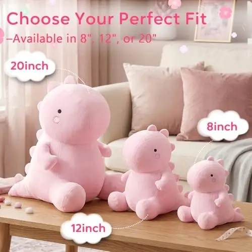 VHYHCY Cute Dinosaur Plush Toys, Fat Dinosaur Stuffed Animals, Soft Plush Dino Plushie, Birthday Gifts for Kids Girls Boys Pink 8 inch - 5