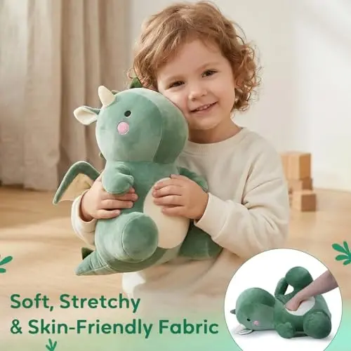 VHYHCY Cute Dinosaur Plush Toys, Fat Dinosaur Stuffed Animals, Soft Dragon Plush Dino Plushie, Birthday Gifts for Kids Girls Boys Green 8 inch - 4