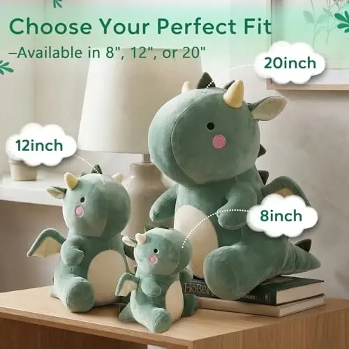 VHYHCY Cute Dinosaur Plush Toys, Fat Dinosaur Stuffed Animals, Soft Dragon Plush Dino Plushie, Birthday Gifts for Kids Girls Boys Green 12 inch - 5
