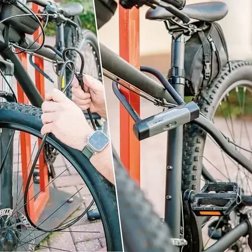 Via Velo Bike U-Lock with Cable, Heavy Duty Anti-Theft Bicycle U Locks with 8mm Braided Steel and 3 Keys, 4ft Length Security Cable for Bike, Scooter Mountain Road Bike - 6