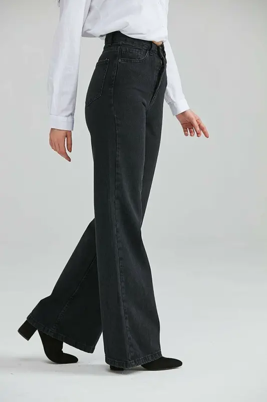 Viana Extra Yüksek A.c.a.i.p S.o.l.m.a.z Siyah Salaş Jeans Palazzo Pantolon - syahhh33 - BROSERER