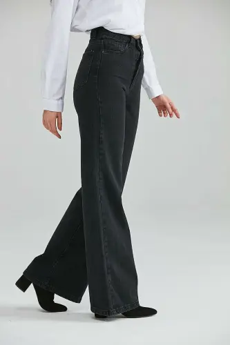 Viana Extra Yüksek A.c.a.i.p S.o.l.m.a.z Siyah Salaş Jeans Palazzo Pantolon - syahhh33 