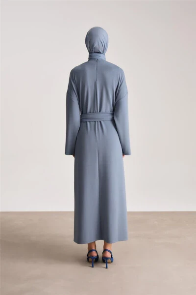 Вязаное платье с двойной завязкой на талии Ort9727 Индиго-Инд - 6