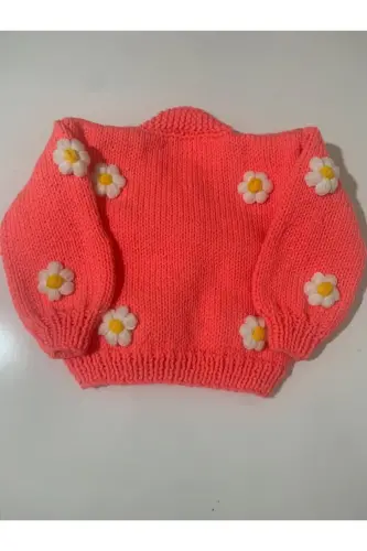 Вязаный кардиган с цветами цвета граната - ГРАНАТОВЫЙ - 4