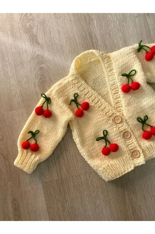 Вязаный крючком детский кардиган с вишнями - Cherry Cream - 1