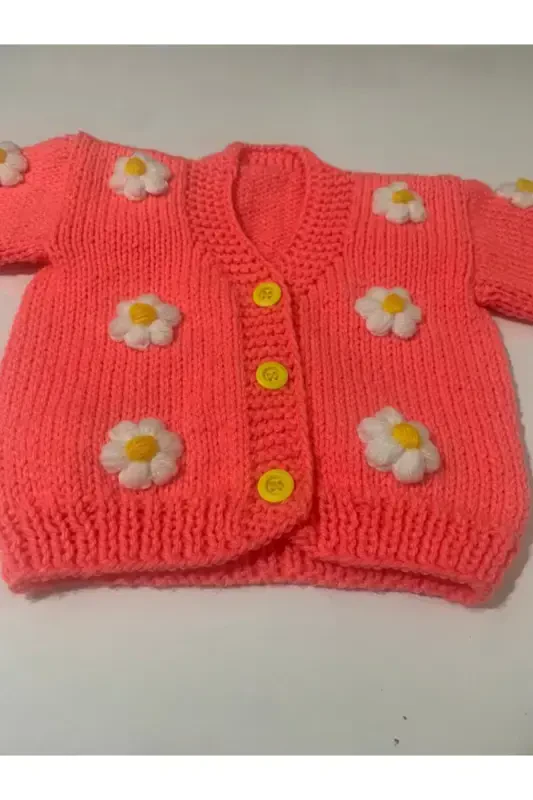 Вязаный Крючком Кардиган с Цветами Граната-ЦВЕТ ГРАНАТА - 2