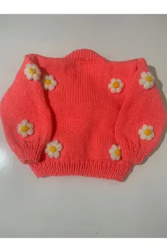 Вязаный Крючком Кардиган с Цветами Граната-ЦВЕТ ГРАНАТА - 4