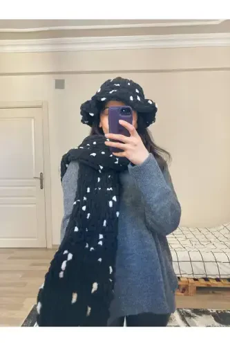 Вязаный шарф-снуд Puffy ручной работы в горошек - MODA BIÇER (1)