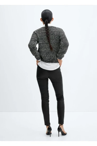 Вязаный свитер с круглым вырезом и твидовым узором - 4