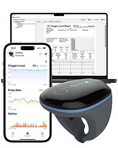 Vibeat OxyRing Continuous Oxygen Monitor - Bluetooth Pulse Oximeter with Real-time Reminder & Free PC Report, Wearable Finger Oxygen Meter for 16hrs Oxygen Level & Heart Rate Recording - 1