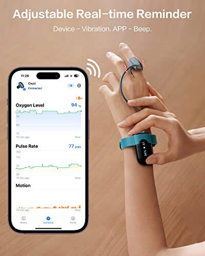 Vibeat OxyU Oxygen Monitor for O2 & Heart Rate Continuous Tracking, Wrist Wearable Pulse Oximeter, Notification of Threshold Exceed, Bluetooth Finger Oxygen Meter with Free App & PC Report - 3