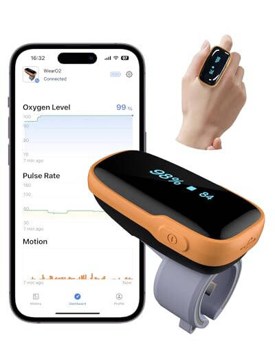 Vibeat Pulse Oximeter for 12 Hours Continuous Tracking, WearO2 Bluetooth Finger Oxygen Monitor, Notification of Low O2, Wearable Ring Blood Oxygen Meter, Free App & PDF Report - 1