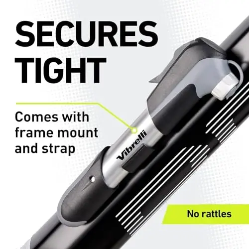 Vibrelli Mini Bike Pump - Presta & Schrader Bicycle Pump - 120 PSI Tire Pump for Road & MTB - No Valve Changing Needed - 3