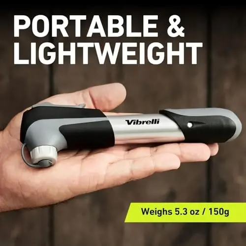 Vibrelli Mini Bike Pump - Presta & Schrader Bicycle Pump - 120 PSI Tire Pump for Road & MTB - No Valve Changing Needed - 4