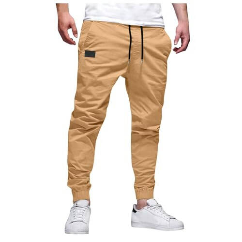 Vickyleb Men's Casual Joggers Pants Drawstring Cotton Chino Tapered Cargo Pants Outdoor Hiking Jogging Sweatpants - 1