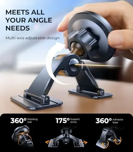VICSEED 2025 Upgrade for MagSafe Car Mount [Strongest Dashboard Adhesive & 25N Magnetic] Cell Phone Holders for Your Car, 360° Adjustable Phone Holder Mount for All Smartphones & Vehicles - 5