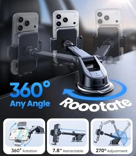 VICSEED 2026 Upgraded Car Phone Mount [98+LBS Strongest Suction] 360° Adjustable Phone Holders for Your Car Dashboard Windshield Vent, Universal for iPhone & Android Large Phones - 4