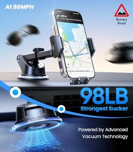 VICSEED 2026 Upgraded Car Phone Mount [98+LBS Strongest Suction] 360° Adjustable Phone Holders for Your Car Dashboard Windshield Vent, Universal for iPhone & Android Large Phones - 3