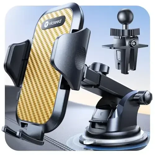 VICSEED Gold Phone Holders for Your Car, [True Military-Grade Strongest Suction Power], 3-in-1 Dashboard Windshield Vent, Truck Boat Stand Cell Phone Mount for iPhone Android All Phones - VICSEED