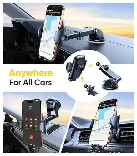 VICSEED Gold Phone Holders for Your Car, [True Military-Grade Strongest Suction Power], 3-in-1 Dashboard Windshield Vent, Truck Boat Stand Cell Phone Mount for iPhone Android All Phones - 3