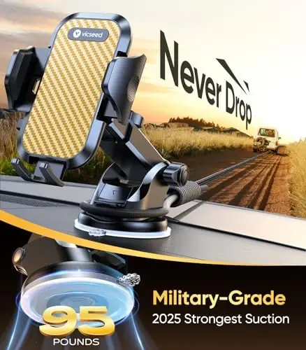VICSEED Gold Phone Holders for Your Car, [True Military-Grade Strongest Suction Power], 3-in-1 Dashboard Windshield Vent, Truck Boat Stand Cell Phone Mount for iPhone Android All Phones - 4