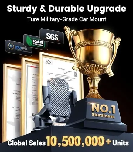 VICSEED True Military-Grade Phone Holders for Your Car [Upgraded 95+LBS Strongest Suction] Cell Phone Mount for Car Dashboard Windshield Vent Truck Boat Stand Adjustable for iPhone 17 ProMax Android - 2