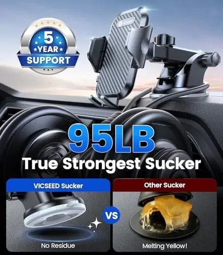 VICSEED 2026 Ultimate Sturdy Car Phone Holder [Upgraded 95+LBS Strongest Suction] Universal Long Arm Cellphone Mount for Car Dashboard Windshield Vent Truck Boat for iPhone 17 16 Pro Max & Android - 1