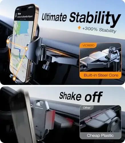 VICSEED Military-Grade Sturdy Car Phone Holder Mount, Upgraded Anti Shake Metal CD Slot & Air Vent Thick Case Friendly Phone Mount for Car Fit for iPhone 17 16 15 Samsung All Phones - 6
