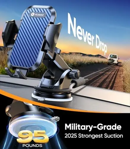 VICSEED avtomobil uchun to'q ko'k telefon ushlagichlari [Haqiqiy harbiy darajadagi eng kuchli so'rg'ich yangilandi] Avtomobil paneli, old oyna, shamollatish teshigi, yuk mashinasi, qayiq stendi iPhone Android uchun sozlanishi telefon o'rnatgichi - 3