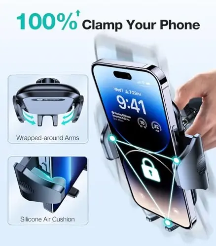 VICSEED Car Phone Holder Mount [All-Round Silicone Protection][Doesn't Slip&Drop] Air Vent Cell Phone Holder for Car Hands Free Easy Clamp Cradle in Vehicle for iPhone Samsung Android Smartphone - VICSEED (1)