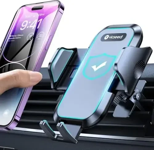 VICSEED Car Phone Holder Mount [All-Round Silicone Protection][Doesn't Slip&Drop] Air Vent Cell Phone Holder for Car Hands Free Easy Clamp Cradle in Vehicle for iPhone Samsung Android Smartphone - VICSEED