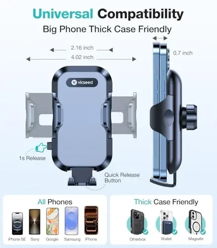 VICSEED Car Phone Holder Mount [All-Round Silicone Protection][Doesn't Slip&Drop] Air Vent Cell Phone Holder for Car Hands Free Easy Clamp Cradle in Vehicle for iPhone Samsung Android Smartphone - 5