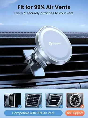 VICSEED для MagSafe Автомобильный держатель [Улучшенная мощнейшая магнитная сила] Магнитный держатель телефона для автомобильного вентиляционного отверстия 360 Регулируемый магнитный автомобильный держатель телефона для iPhone 16 Pro Max 15 14 13 12 Plus Mini - 7