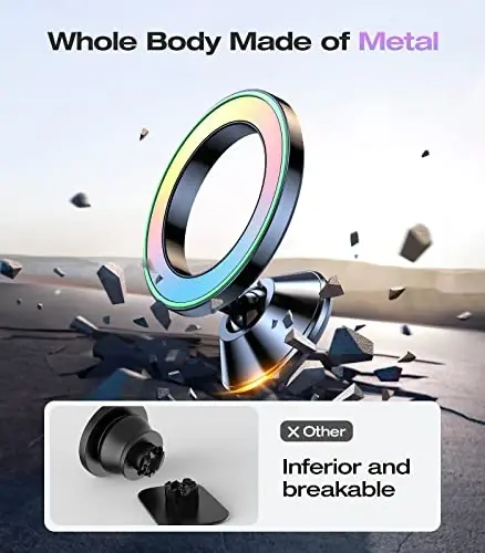 VICSEED Fit for MagSafe Car Mount [Colorful Gradient] Magnetic Phone Holder for Car Dashboard [Lasting & Never Fall] All Metal Sturdy Phone Mount for Car Dash Fit iPhone 16 Pro Max 15 14 13 12 Samsung 