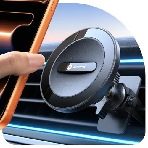 VICSEED for MagSafe Car Mount [Upgraded Strong Magnetic & Won't Break Vent] | Stable Travel Magnetic Phone Holder, 360° Adjustable, Hands Free for iPhone 17 16 15 14 13 12 Pro Max All Phones, Black - 1