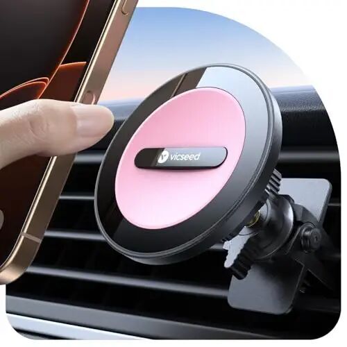 VICSEED for MagSafe Car Mount [Upgraded Strong Magnetic & Won't Break Vent] | Stable Travel Magnetic Phone Holder, 360° Adjustable, Hands Free for iPhone 17 16 15 14 13 12 Pro Max All Phones, Pink - 1
