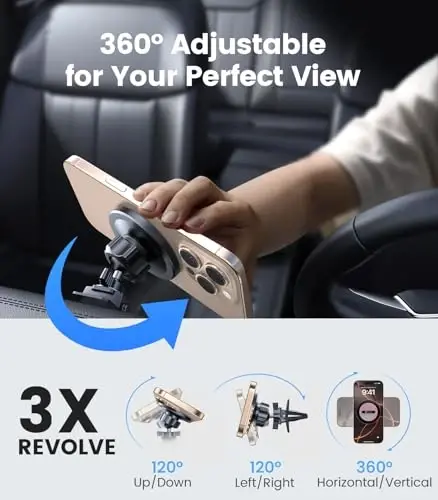VICSEED for MagSafe Car Mount [Upgraded Strong Magnetic & Won't Break Vent] | Stable Travel Magnetic Phone Holder, 360° Adjustable, Hands Free for iPhone 17 16 15 14 13 12 Pro Max All Phones, Pink - 5