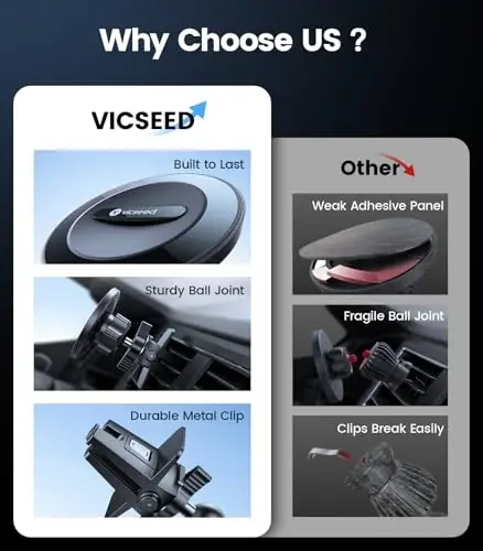 VICSEED for MagSafe Car Mount [Upgraded Strong Magnetic & Won't Break Vent] | Stable Travel Magnetic Phone Holder, 360° Adjustable, Hands Free for iPhone 17 16 15 14 13 12 Pro Max All Phones, Pink - 6