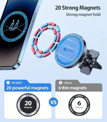 VICSEED for MagSafe Car Mount [Upgraded Strongest Magnet Power] Magnetic Phone Holder for Car Vent 360 Adjustable Magnetic Car Phone Holder Mount for iPhone 17 Air Pro Max 15 14 13 12 Plus Mini, Blue - 2